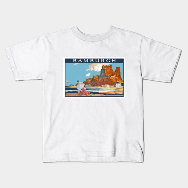 Vintage British Travel Poster: Bamburgh Kids T-Shirt by Naves